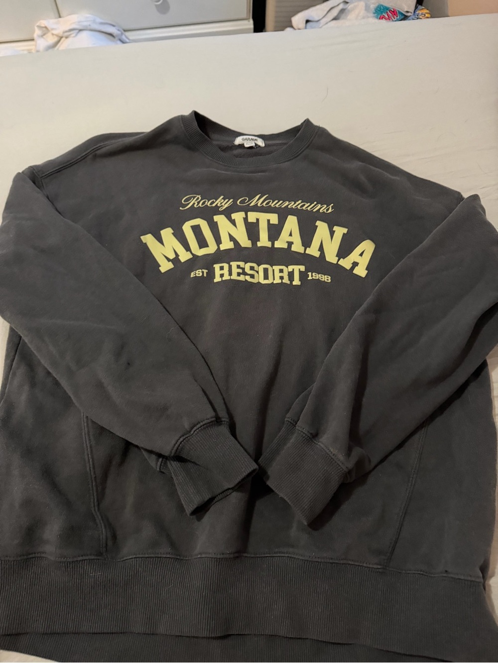 Garage Charcoal Crewneck Sweatshirt with Yellow Montana Graphic